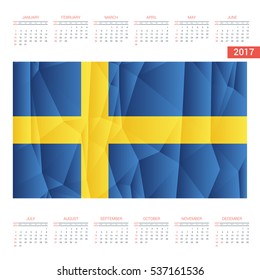 2016 Calendar. Sweden Country Flag. Happy new Year calendar template. Vector illustration