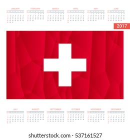 2016 Calendar. Switzerland Country Flag. Happy new Year calendar template. Vector illustration