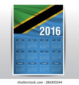 2016 Calendar - Tanzania Country Flag Banner - Happy new Year calendar template - Week starts with Sunday - Vector illustration