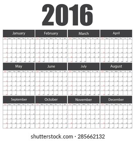 2016 calendar template brochure business design. Vector illustration.