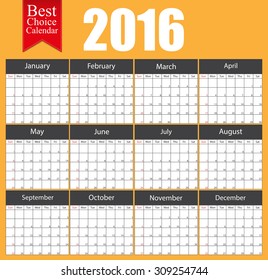 2016 calendar template brochure business design. Vector illustration.