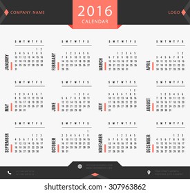 2016 calendar template for companies and private use