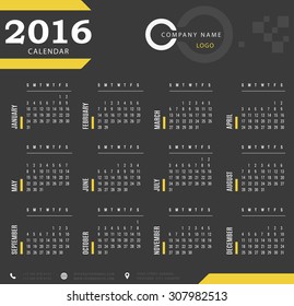2016 calendar template for companies and private use