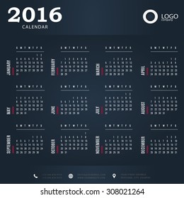 2016 calendar template for companies and private use