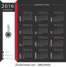 2016 calendar template for companies and private use