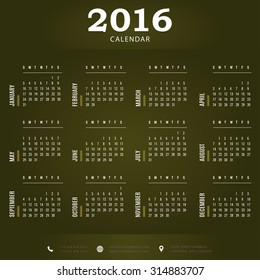 2016 calendar template for companies and private use