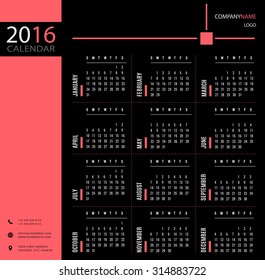 2016 calendar template for companies and private use