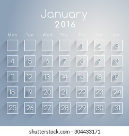 2016 Calendar Template : January :  Vector Illustration