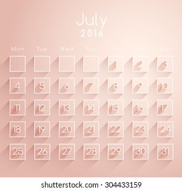 2016 Calendar Template : July :  Vector Illustration