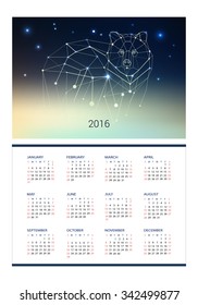 2016 calendar template with lines polygonal bear.