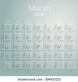 2016 Calendar Template : March :  Vector Illustration
