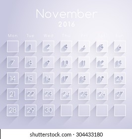 2016 Calendar Template : November :  Vector Illustration
