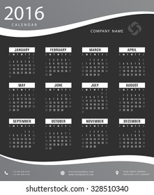 2016 calendar template for office and private use - simple design