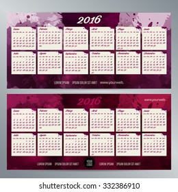2016 calendar template. Spanish calendar, Monday to Sunday. Background texture with spots. Vector
