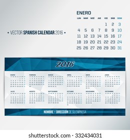 2016 calendar template. Spanish calendar, Monday to Sunday. Geometric design background. vector