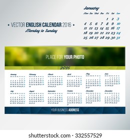 2016 calendar template. Spanish calendar, Monday to Sunday. Place for your photo. vector