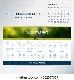 2016 calendar template. Spanish calendar, Monday to Sunday. Place for your photo. vector