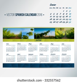 2016 calendar template. Spanish calendar, Monday to Sunday. Place for your photos. vector