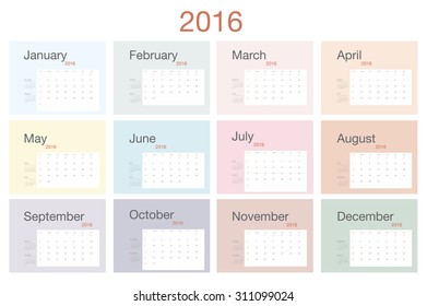 2016 Calendar template, vector graphic artwork, EPS10 illustrate
