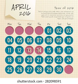 2016 Calendar Template : Vector Illustration