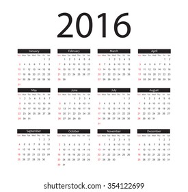 2016 calendar template.Abstract calendar for 2016.Week starts from sunday.Vector illustration.