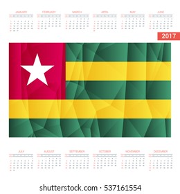 2016 Calendar. Togo Country Flag. Happy new Year calendar template. Vector illustration