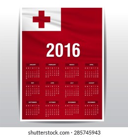 2016 Calendar - Tonga Country Flag Banner - Happy new Year calendar template - Week starts with Sunday - Vector illustration