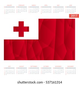 2016 Calendar. Tonga Country Flag. Happy new Year calendar template. Vector illustration