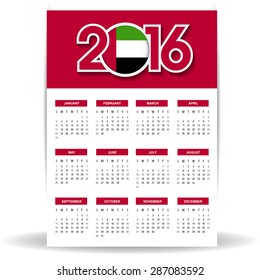 2016 Calendar - United Arab Emirates UAE Country Flag Banner - Happy new Year calendar template - Week starts with Sunday - Vector illustration