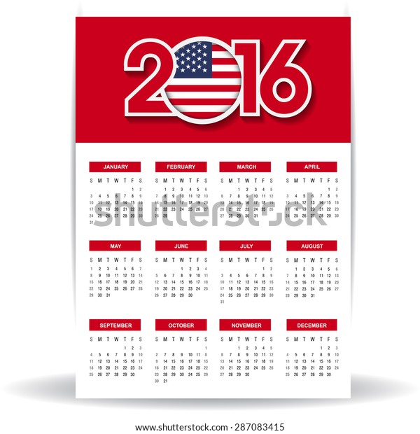 2016 Calendar United States America Usa Stock Vector (Royalty Free ...