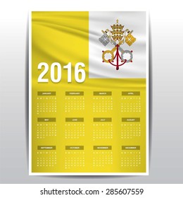 2016 Calendar - Vatican City Country Flag Banner - Happy new Year calendar template - Week starts with Sunday - Vector illustration