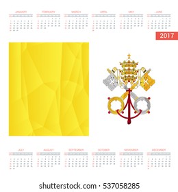 2016 Calendar. Vatican-City-Holy-See Country Flag. Happy new Year calendar template. Vector illustration