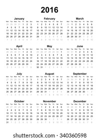 2016 calendar. Vector art.
