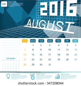  2016 Calendar Calendar Vector Design. August