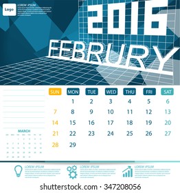  2016 Calendar Calendar Vector Design. Februry
