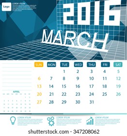  2016 Calendar Calendar Vector Design. March