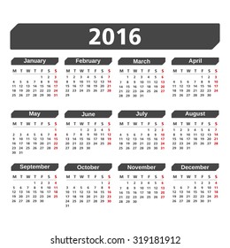 2016 Calendar, vector eps10 illustration