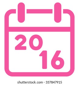 2016 Calendar vector icon. Style is flat symbol, pink color, rounded angles, white background.