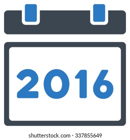2016 Calendar vector icon. Style is bicolor flat symbol, smooth blue colors, rounded angles, white background.