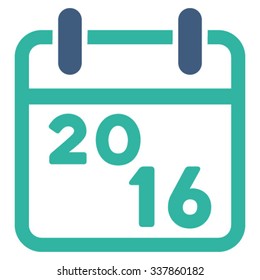 2016 Calendar vector icon. Style is bicolor flat symbol, cobalt and cyan colors, rounded angles, white background.