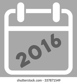 2016 Calendar vector icon. Style is bicolor flat symbol, dark gray and white colors, rounded angles, silver background.