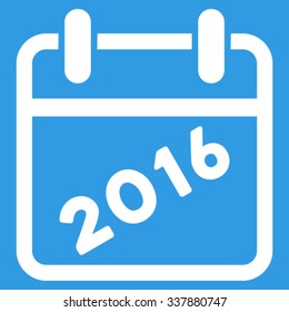 2016 Calendar vector icon. Style is flat symbol, white color, rounded angles, blue background.