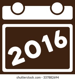 2016 Calendar vector icon. Style is flat symbol, white color, rounded angles, brown background.