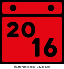 2016 Calendar vector icon. Style is flat symbol, red color, rounded angles, black background.