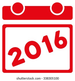 2016 Calendar vector icon. Style is flat symbol, red color, rounded angles, white background.