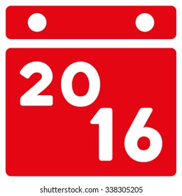 2016 Calendar vector icon. Style is flat symbol, red color, rounded angles, white background.