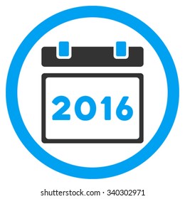 2016 Calendar vector icon. Style is bicolor flat circled symbol, blue and gray colors, rounded angles, white background.