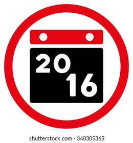 2016 Calendar vector icon. Style is bicolor flat circled symbol, intensive red and black colors, rounded angles, white background.