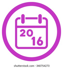 2016 Calendar vector icon. Style is flat circled symbol, violet color, rounded angles, white background.