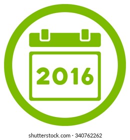 2016 Calendar vector icon. Style is flat circled symbol, eco green color, rounded angles, white background.